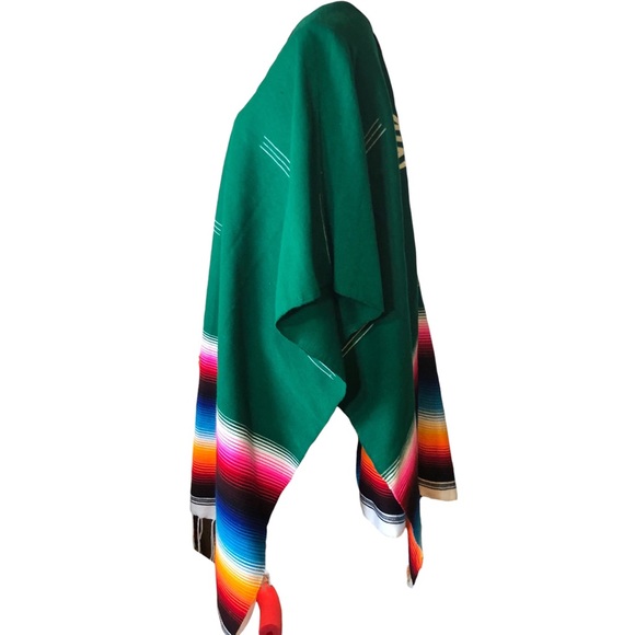 Mexican Serape Woven Fringe Poncho with VIVA Mexico Logo Motif One Size Unisex - Picture 2 of 12
